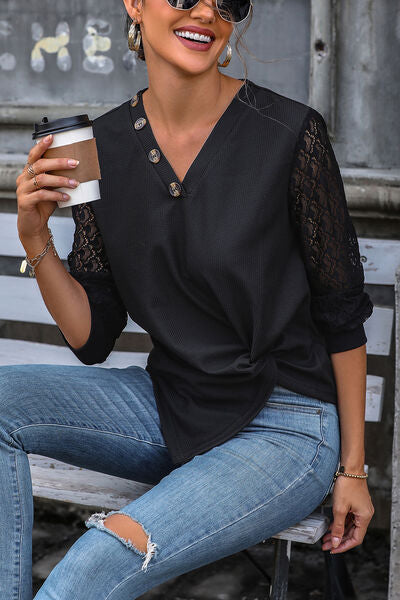 Load image into Gallery viewer, Twisted Decorative Button Long Sleeve T-Shirt
