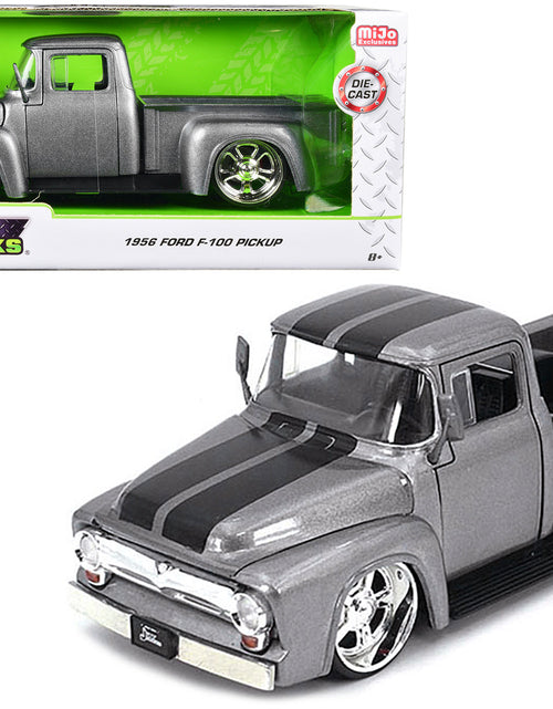 Load image into Gallery viewer, 1956 Ford F-100 Pickup Truck Gray Metallic with Black Stripes "Just Trucks" Series 1/24 Diecast Model Car by Jada
