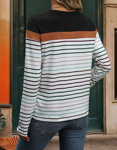 Load image into Gallery viewer, Perfee Striped Round Neck Long Sleeve T-Shirt

