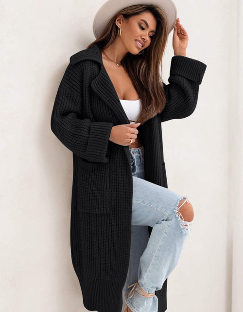 Load image into Gallery viewer, Pocketed Collared Neck Dropped Shoulder Cardigan
