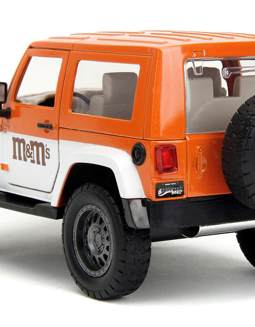 Load image into Gallery viewer, 2017 Jeep Wrangler Orange Metallic and White and Orange M&amp;M Diecast Figure "M&amp;M's" "Hollywood Rides" Series 1/24 Diecast Model Car by Jada

