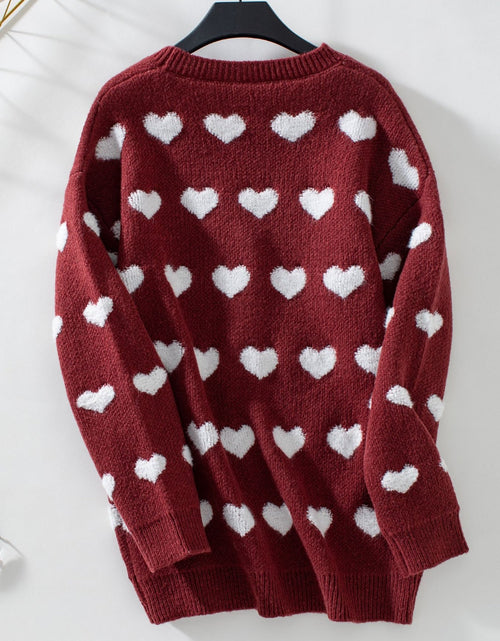 Load image into Gallery viewer, Heart V-Neck Button Up Long Sleeve Cardigan
