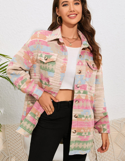 Load image into Gallery viewer, Geometric Button Down Collared Jacket
