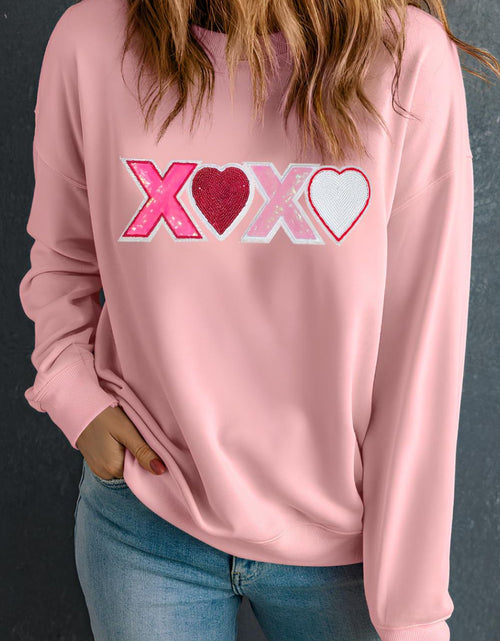 Load image into Gallery viewer, Valentine’s Day XOXO Round Neck Long Sleeve Sweatshirt
