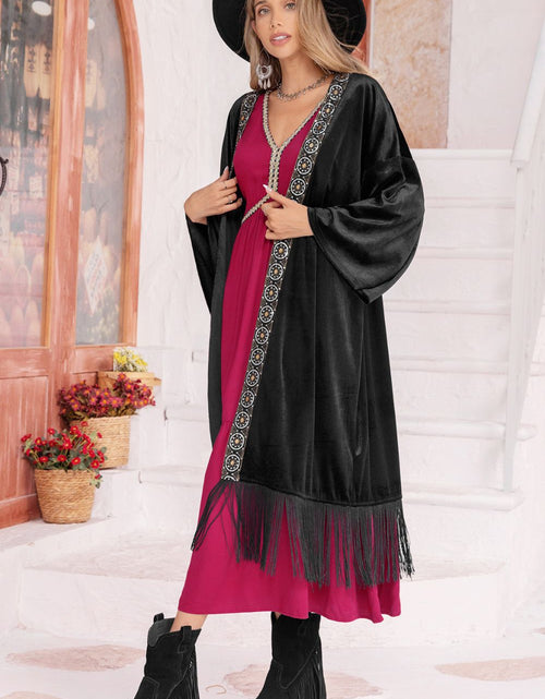 Load image into Gallery viewer, Opne Front Fringe Detail Long Sleeve Cardigan
