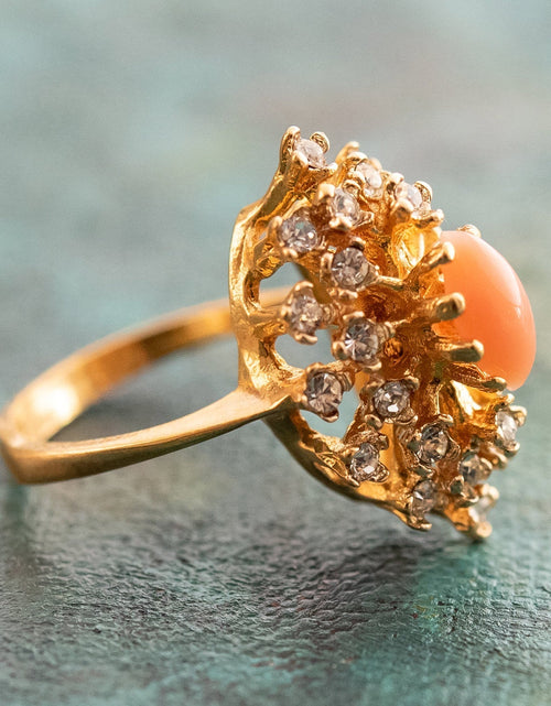Load image into Gallery viewer, Vintage Ring Genuine Opal with Clear and Ruby Austrian Crystals 18kt Yellow Gold Electroplated by PVD Vintage Jewelry
