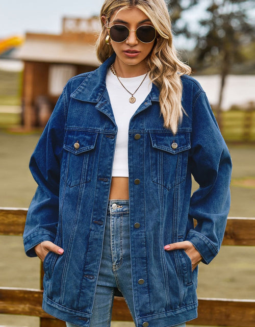 Load image into Gallery viewer, Buttoned Collared Neck Denim Jacket with Pockets
