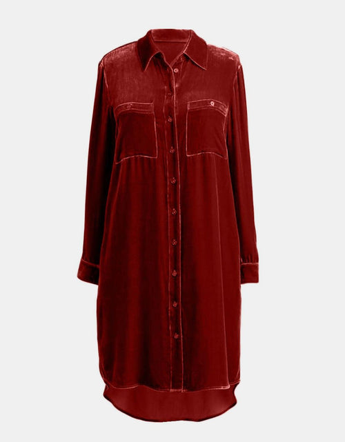 Load image into Gallery viewer, High-Low Button Up Long Sleeve Knee Length Dress

