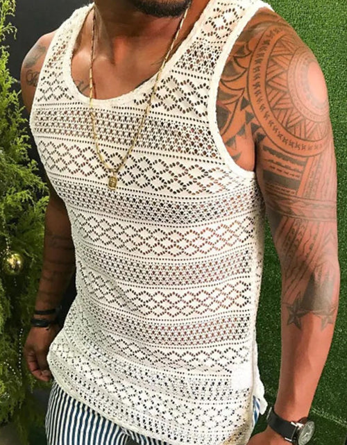Load image into Gallery viewer, Men's Full Size Openwork Round Neck Tank Plus Size
