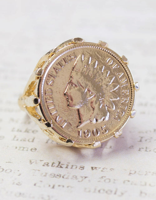 Load image into Gallery viewer, Vintage Ring Indian Head Penny Ring Antique 18k Gold Edwardian Style Handcrafted Coin Jewelry #R137 by PVD Vintage Jewelry
