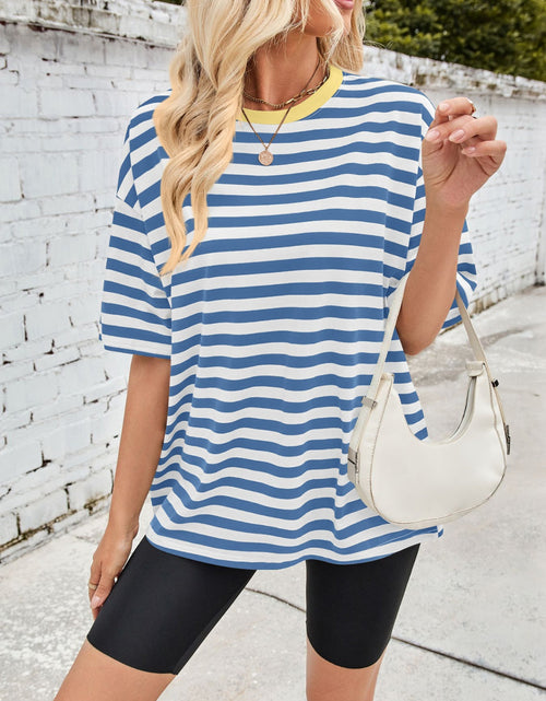 Load image into Gallery viewer, Lovelet Striped Round Neck Half Sleeve T-Shirt

