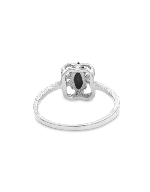 Load image into Gallery viewer, Vintage Jewelry Marquise Cut Jet Black Crystal Cocktail Ring in 18k White Gold Electroplate by PVD Vintage Jewelry
