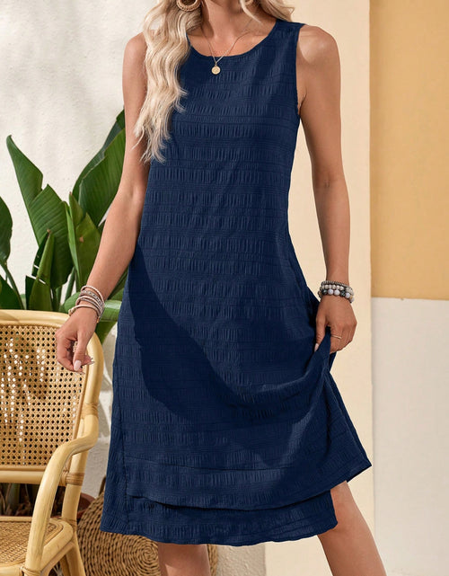 Load image into Gallery viewer, Ruffled Textured Round Neck Sleeveless Dress
