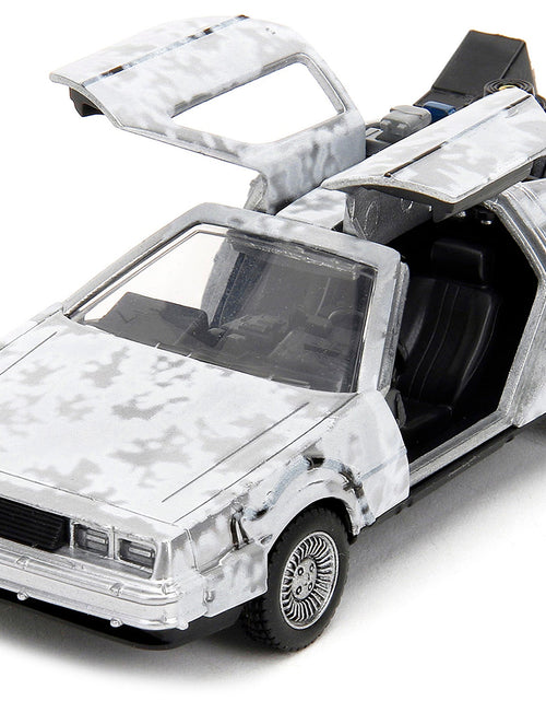Load image into Gallery viewer, DMC DeLorean Time Machine Brushed Metal (Frost Version) "Back to the Future" (1985) Movie "Hollywood Rides" Series 1/32 Diecast Model Car by Jada
