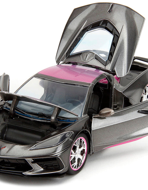 Load image into Gallery viewer, 2020 Chevrolet Corvette Stingray Gray Metallic with Pink Carbon Hood and Top "Pink Slips" Series 1/24 Diecast Model Car by Jada
