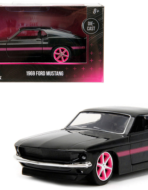 Load image into Gallery viewer, 1969 Ford Mustang Black Metallic with Pink Stripes and Wheels "Pink Slips" Series 1/32 Diecast Model Car by Jada
