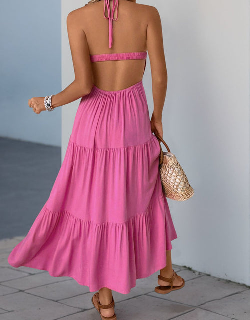 Load image into Gallery viewer, Perfee Printed Halter Neck Tiered Midi Dress

