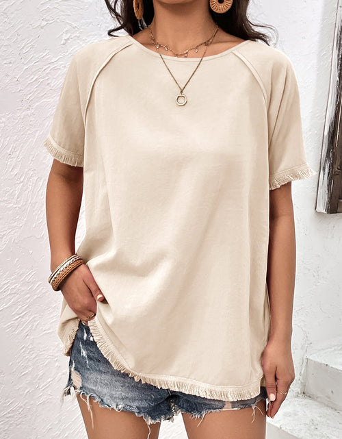 Load image into Gallery viewer, Ivy Lane Round Neck Raglan Sleeve Fringe Detail Top
