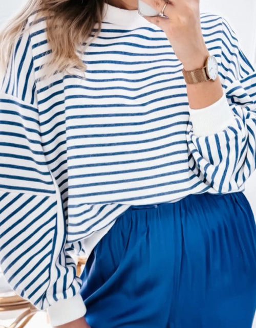 Load image into Gallery viewer, Striped Dropped Shoulder Long Sleeve Sweatshirt
