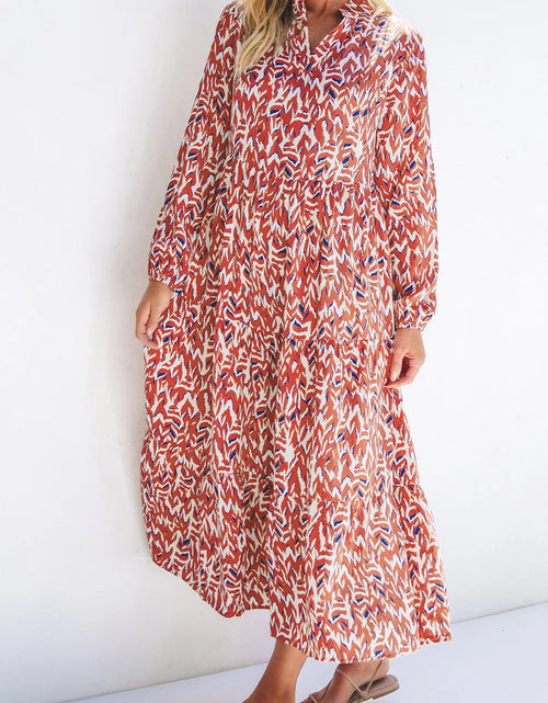 Load image into Gallery viewer, Printed Notched Long Sleeve Dress

