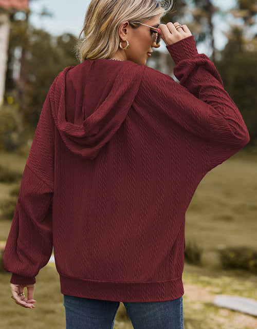 Load image into Gallery viewer, Drawstring Zip Up Dropped Shoulder Hoodie
