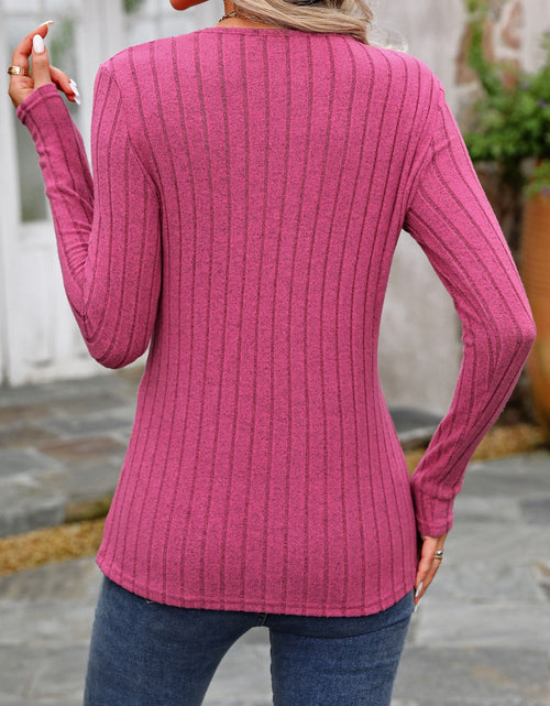 Load image into Gallery viewer, Decorative Button Round Neck Long Sleeve T-Shirt
