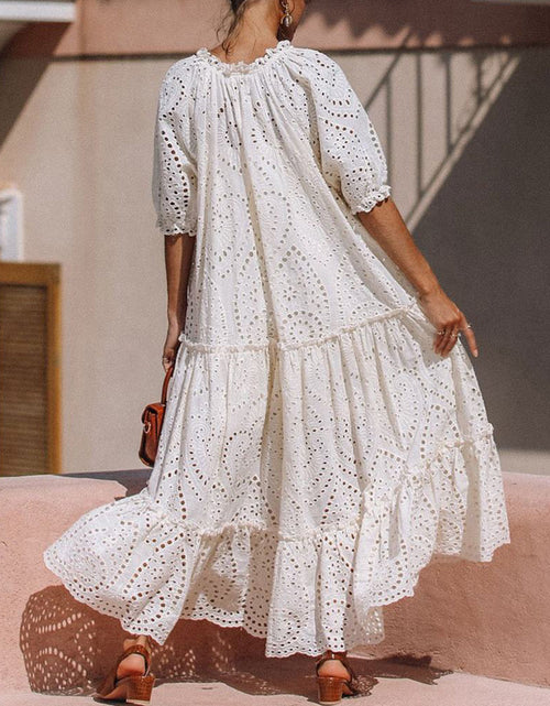 Load image into Gallery viewer, Tie Neck Half Sleeve Tiered Dress
