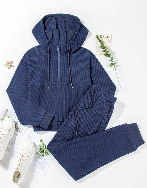 Load image into Gallery viewer, Drawstring Half Zip Hoodie and Joggers Active Set
