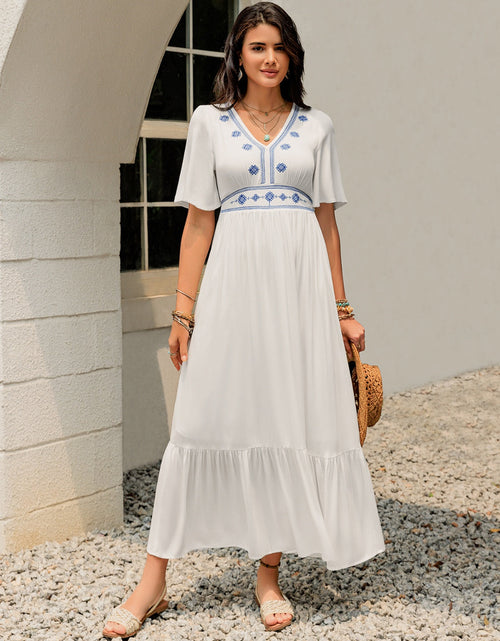 Load image into Gallery viewer, Ruffled Hem V-Neck Flutter Sleeve Dress
