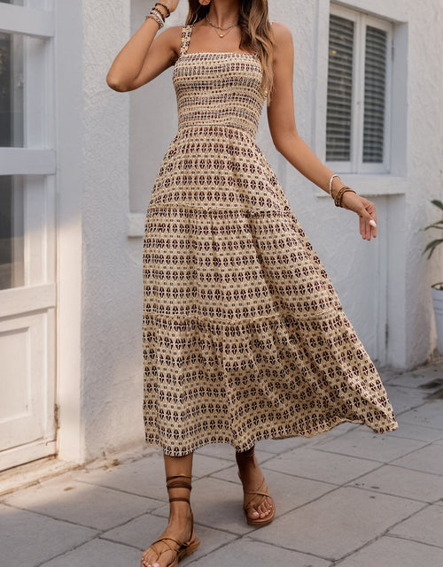 Load image into Gallery viewer, Printed Tiered Wide Strap Midi Dress
