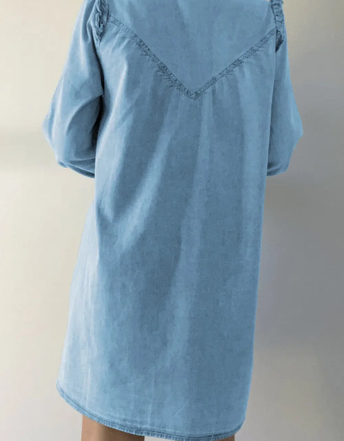 Load image into Gallery viewer, Button Up Notched Long Sleeve Denim Dress
