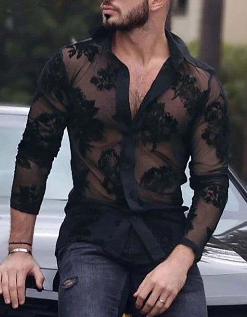 Load image into Gallery viewer, Men's Lace Button Down Long Sleeve Shirt
