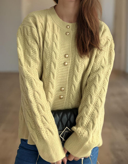 Load image into Gallery viewer, Cable-Knit Round Neck Long Sleeve Cardigan
