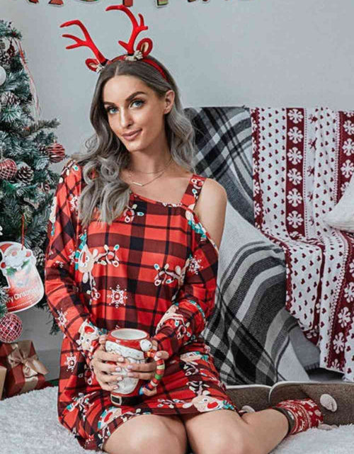 Load image into Gallery viewer, Christmas Asymmetrical Neck Long Sleeve Dress
