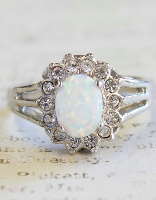 Load image into Gallery viewer, Vintage Jewelry Genuine Stone or Crystal Surrounded by Clear Austrian Crystals Ring Made in the USA by PVD Vintage Jewelry
