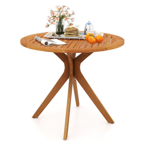Load image into Gallery viewer, 35.5 Inch Patio Wood Dining Table with Slatted Tabletop and Curved Legs
