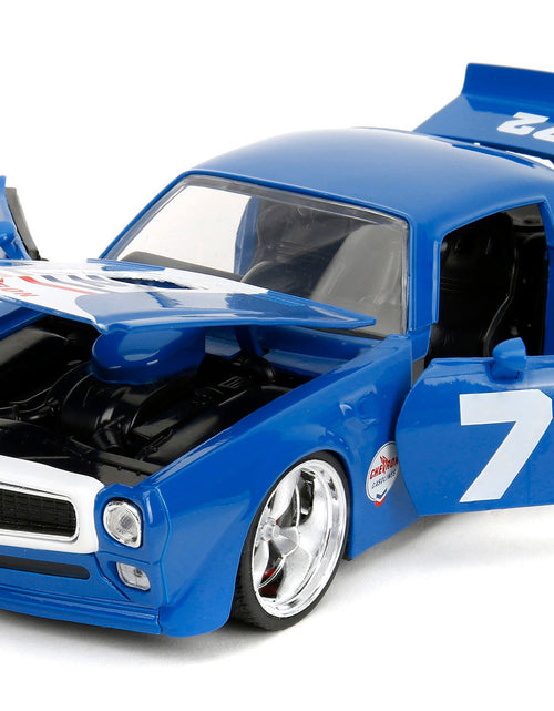 Load image into Gallery viewer, 1972 Pontiac Firebird #72 Blue with White Stripe "Chevron" "Bigtime Muscle" Series 1/24 Diecast Model Car by Jada
