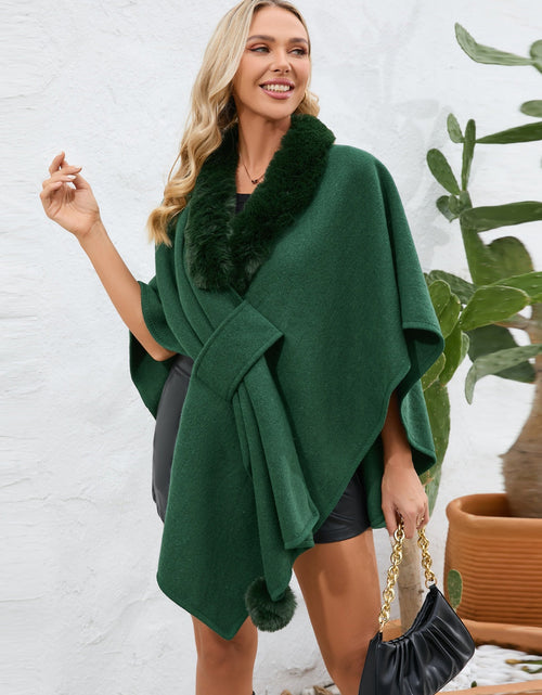 Load image into Gallery viewer, Fuzzy Trim Open Front Poncho
