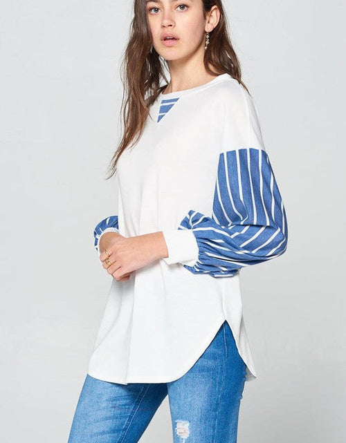 Load image into Gallery viewer, Super Lady Full Size French Terry Striped Long Sleeve Top
