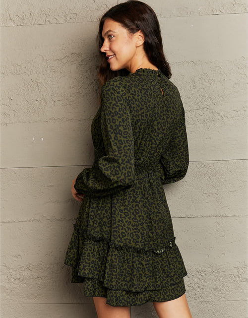 Load image into Gallery viewer, Honey Leopard Smock Waist Long Sleeve Dress
