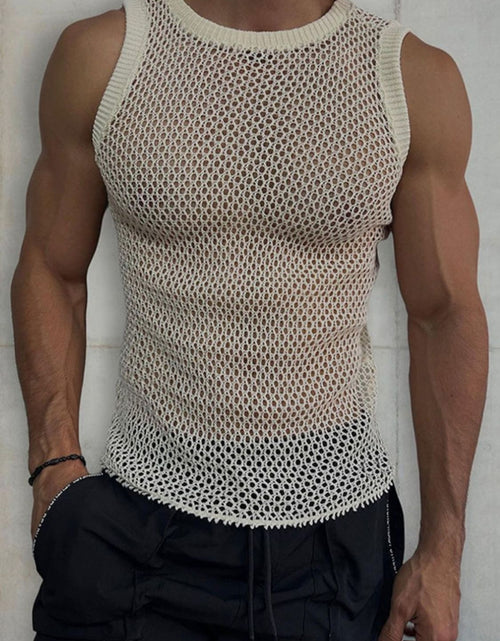 Load image into Gallery viewer, Men's Round Neck Hollow Out Sleeveless Knit Top
