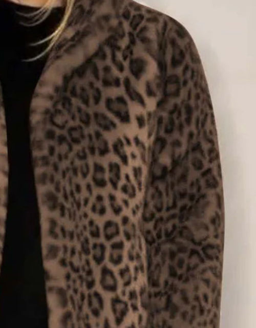 Load image into Gallery viewer, Full Size Leopard Furry Collared Neck Long Sleeve Coat
