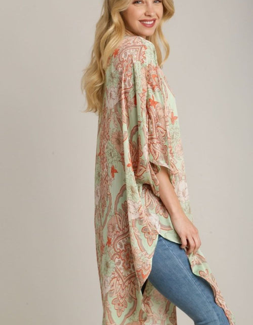 Load image into Gallery viewer, Umgee Full Size Mixed Print Open Front Kimono with Ruffle Sleeves Plus Size
