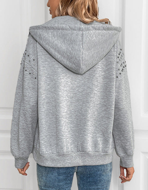 Load image into Gallery viewer, Perfee Rhinestone Zip Up Long Sleeve Hoodie

