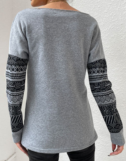 Load image into Gallery viewer, Shiny Boat Neck Long Printed Sleeve Blouse
