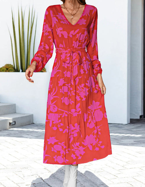 Load image into Gallery viewer, Floral V-Neck Long Sleeve Dress
