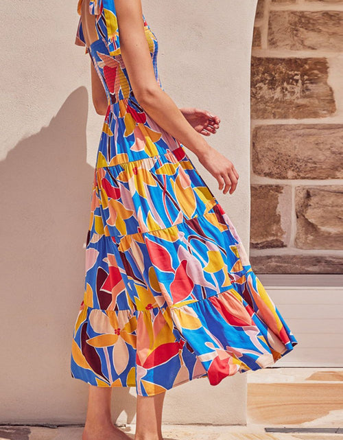 Load image into Gallery viewer, Floral Tie Shoulder Smocked Tiered Dress
