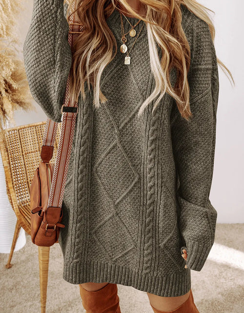 Load image into Gallery viewer, Cable-Knit Round Neck Sweater Dress
