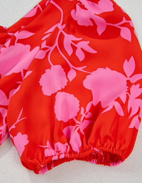 Load image into Gallery viewer, Floral Puff Sleeve Sweetheart Neck Ruffled Mini Dress
