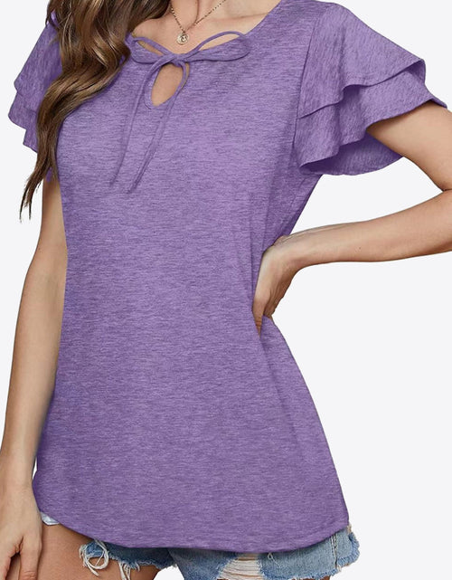 Load image into Gallery viewer, Tie-Neck Layered Flutter Sleeve Blouse
